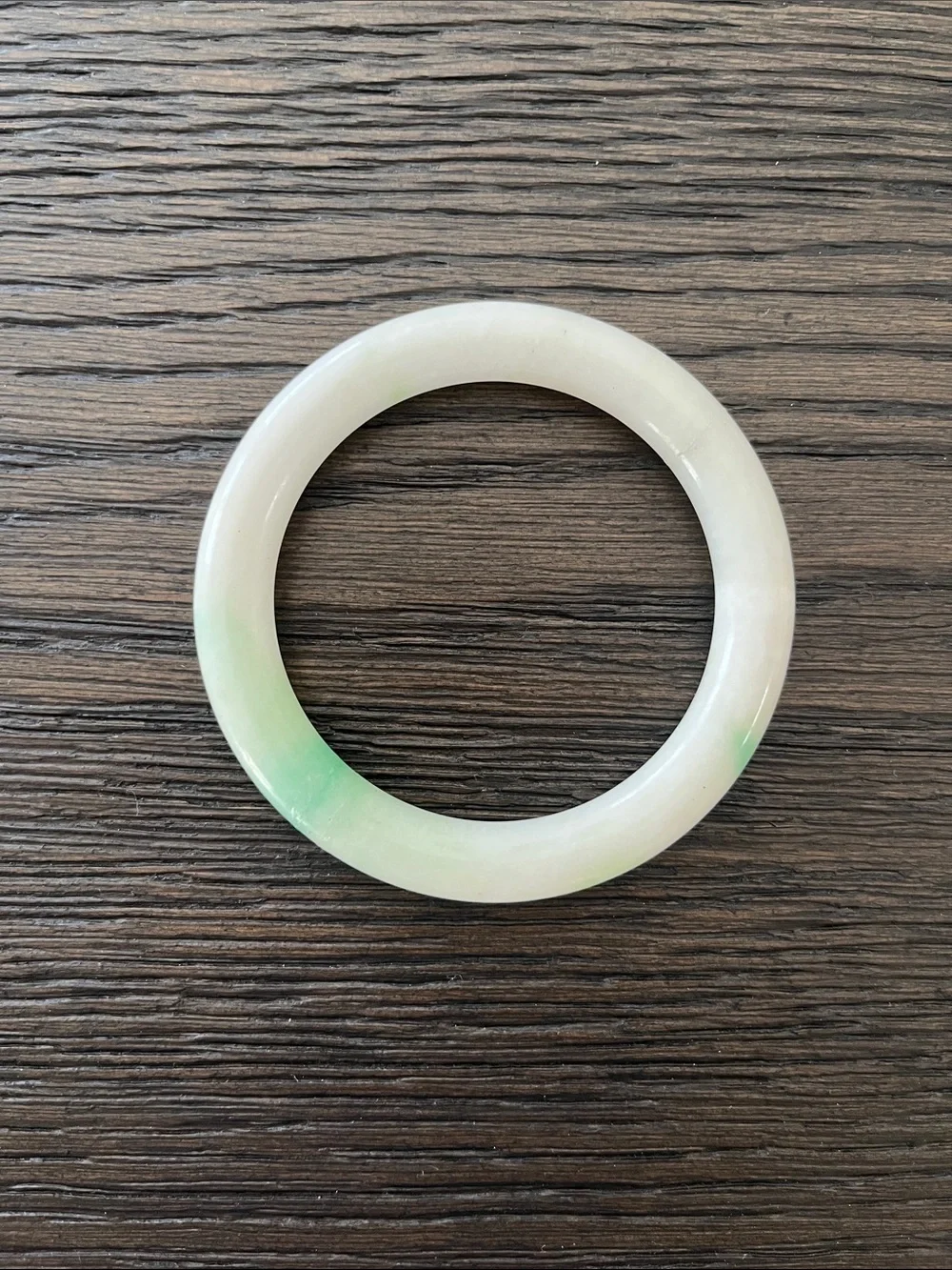 Jade Bangle Bracelet in White/Cream with Green Accents